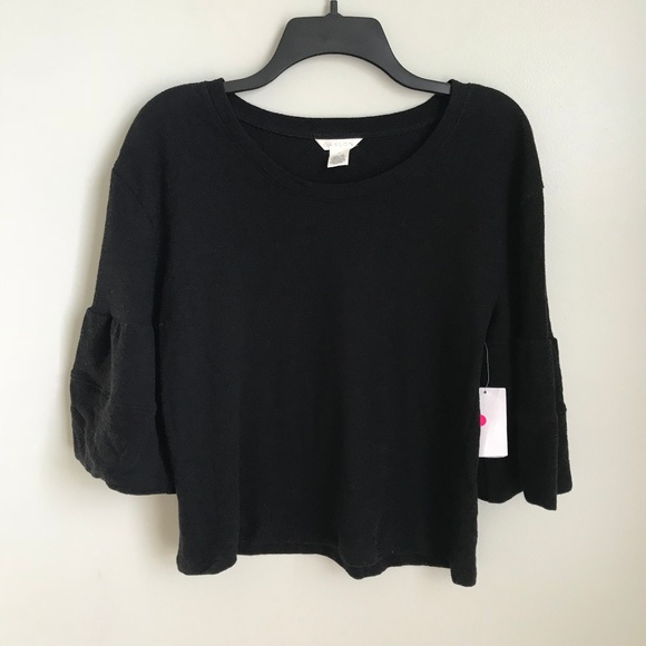 New Caslon Black Cropped Ruffle Sleeve Top - Picture 1 of 6